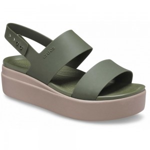 Crocs Brooklyn Low Women Wedge Olive | EPYGNX056
