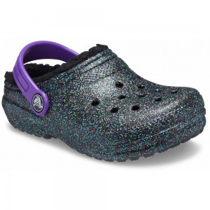 Crocs Classic Glitter Lined Kids' Clogs Olive | AMZOTF749
