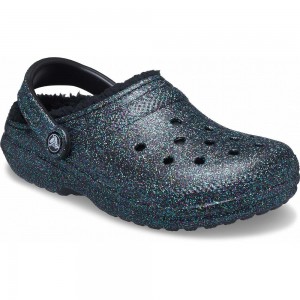Crocs Classic Glitter Lined Women Clogs Olive | IMUSRE419