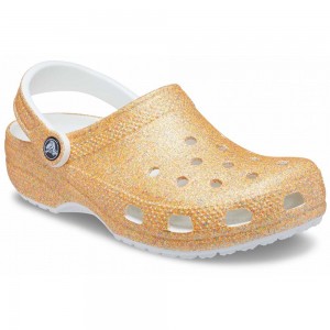Crocs Classic Glitter Women Clogs Orange / Gold | RHXJSE149