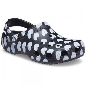 Crocs Classic Heart Print Men Clogs Black / White | UXMCYF682