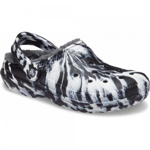 Crocs Classic Lined Marbled Men Clogs Black / White | GCVISP759