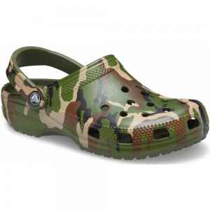 Crocs Classic Printed Men Clogs Green | SJOCLF486