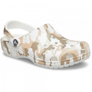 Crocs Classic Printed Men Clogs White / Brown | MSJTGK348