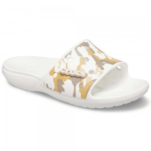 Crocs Classic Printed Men Slides White | JDSHPZ031