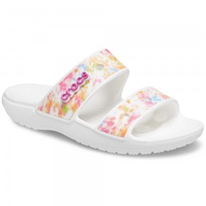 Crocs Classic TieNew Zealand -Dye Graphic Men Sandals White | VDRENO865