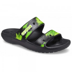 Crocs Classic TieNew Zealand -Dye Graphic Men Sandals Black | HVQROK825