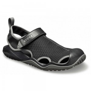 Crocs Swiftwater™ Mesh Deck Men Sandals Black | NERHLZ394
