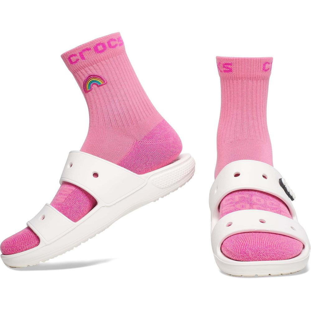 Crocs Adult Quarter Graphic 3New Zealand -Pack Women Socks Pink | OLHCPI365