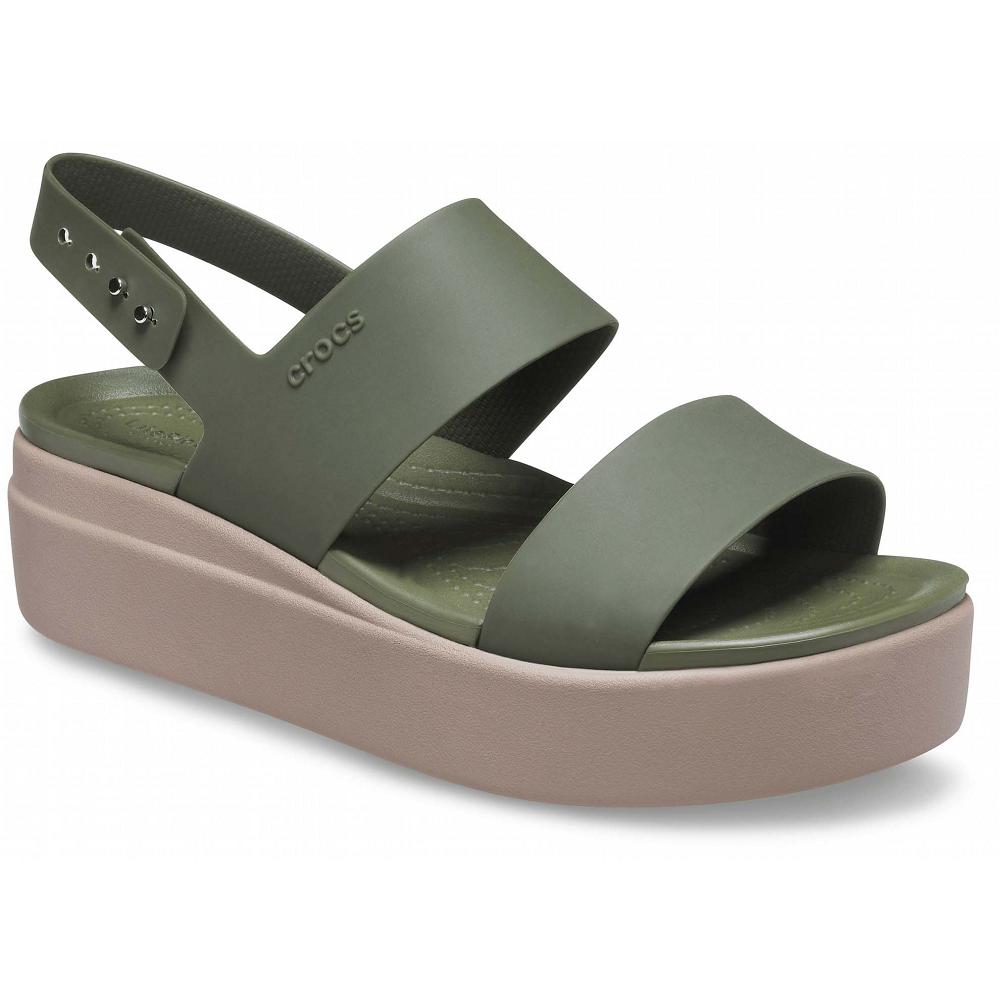 Crocs Brooklyn Low Women Wedge Olive | EPYGNX056
