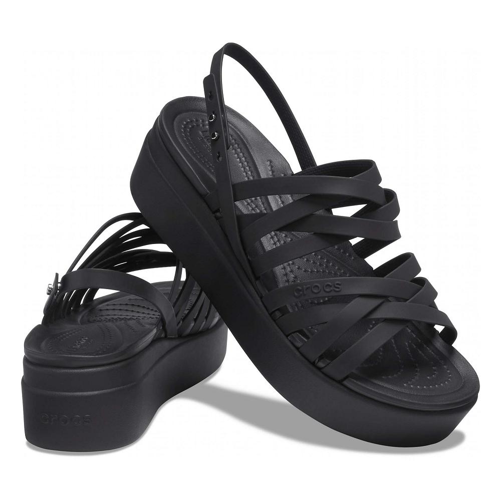 Crocs Brooklyn Strappy Low Women Wedge Black | EVTSZY467