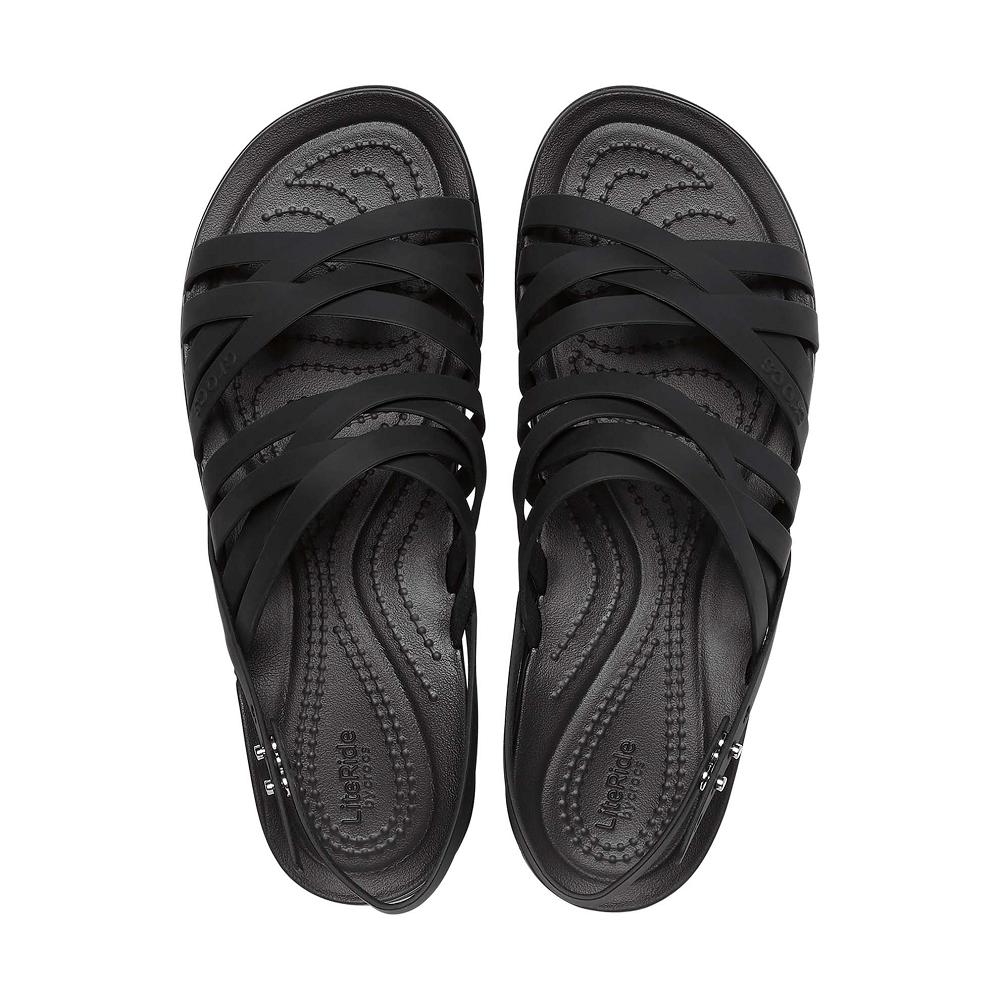 Crocs Brooklyn Strappy Low Women Wedge Black | EVTSZY467