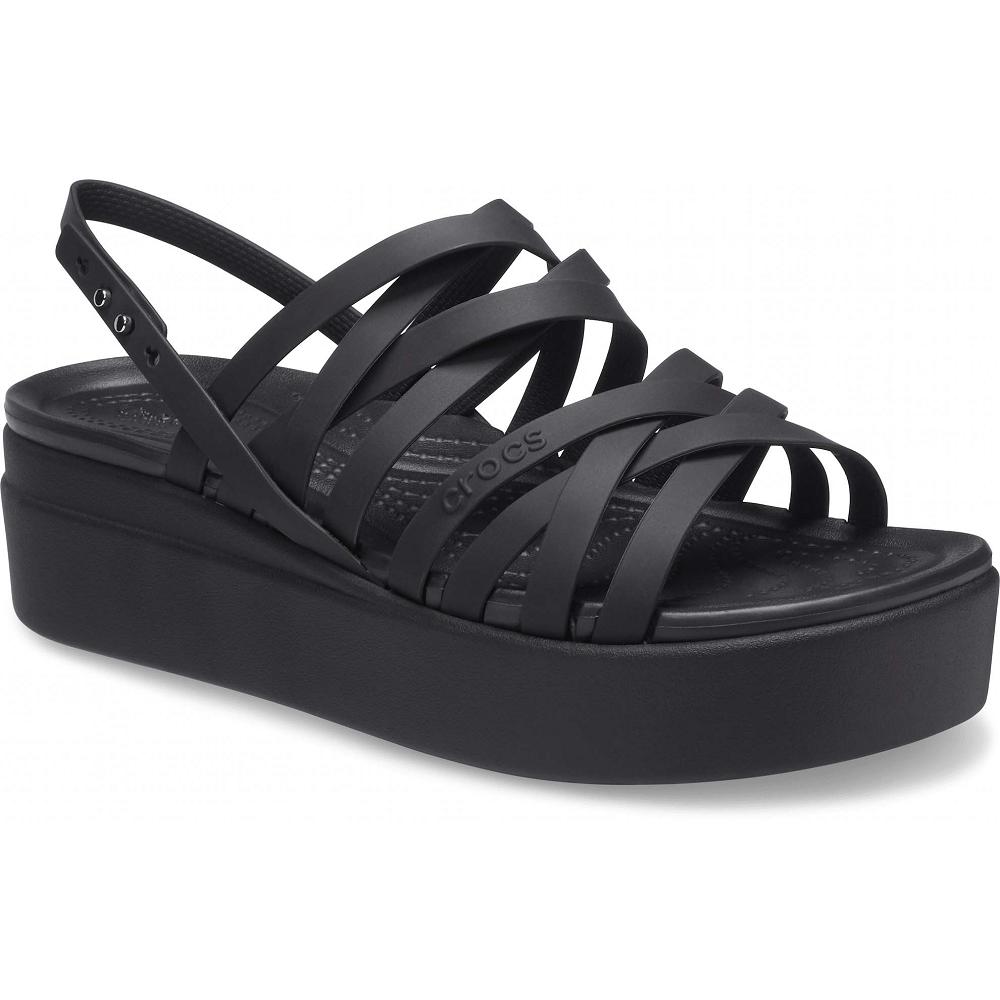 Crocs Brooklyn Strappy Low Women Wedge Black | EVTSZY467