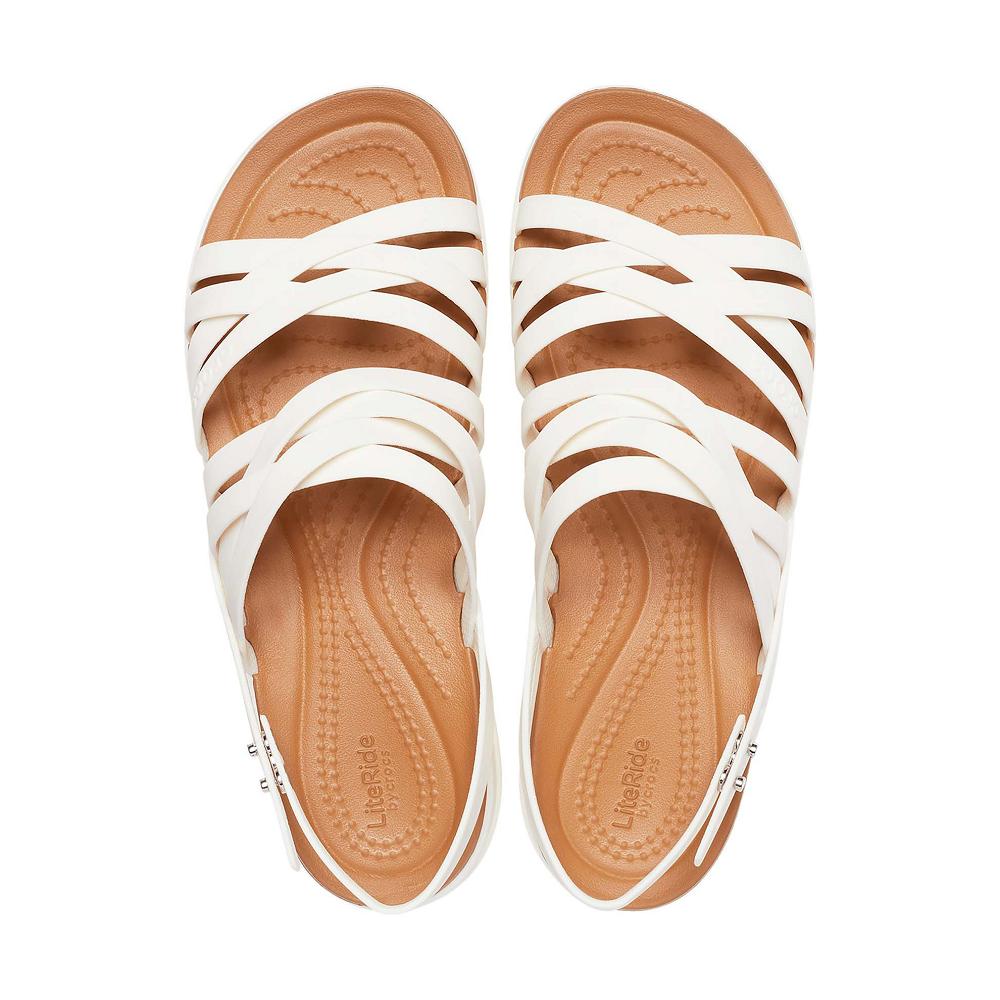 Crocs Brooklyn Strappy Low Women Wedge White | YEFLTJ783