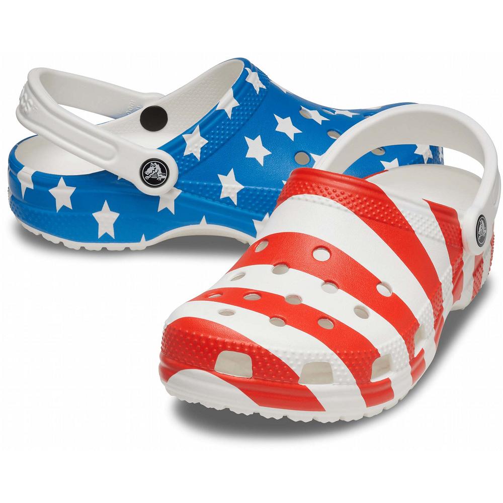 Crocs Classic American Flag Men Clogs Blue | QFBNWX590