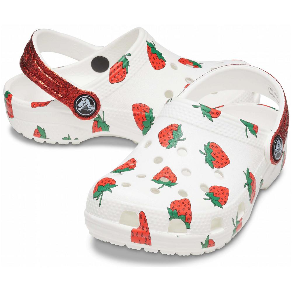 Crocs Classic Food Print Kids' Clogs White | GSZPNA506