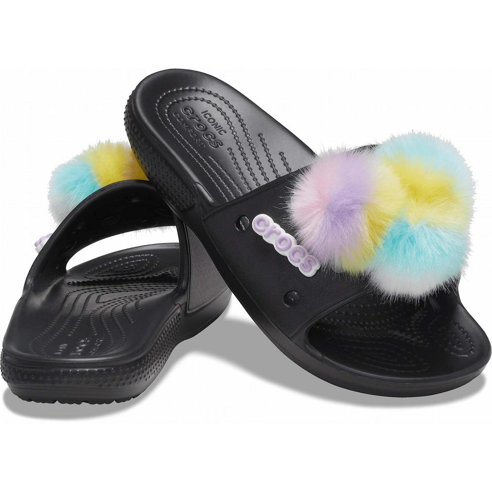 Crocs Classic Fur Sure Men Slides Black | OXNVYI063