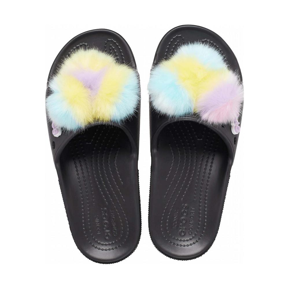 Crocs Classic Fur Sure Men Slides Black | OXNVYI063
