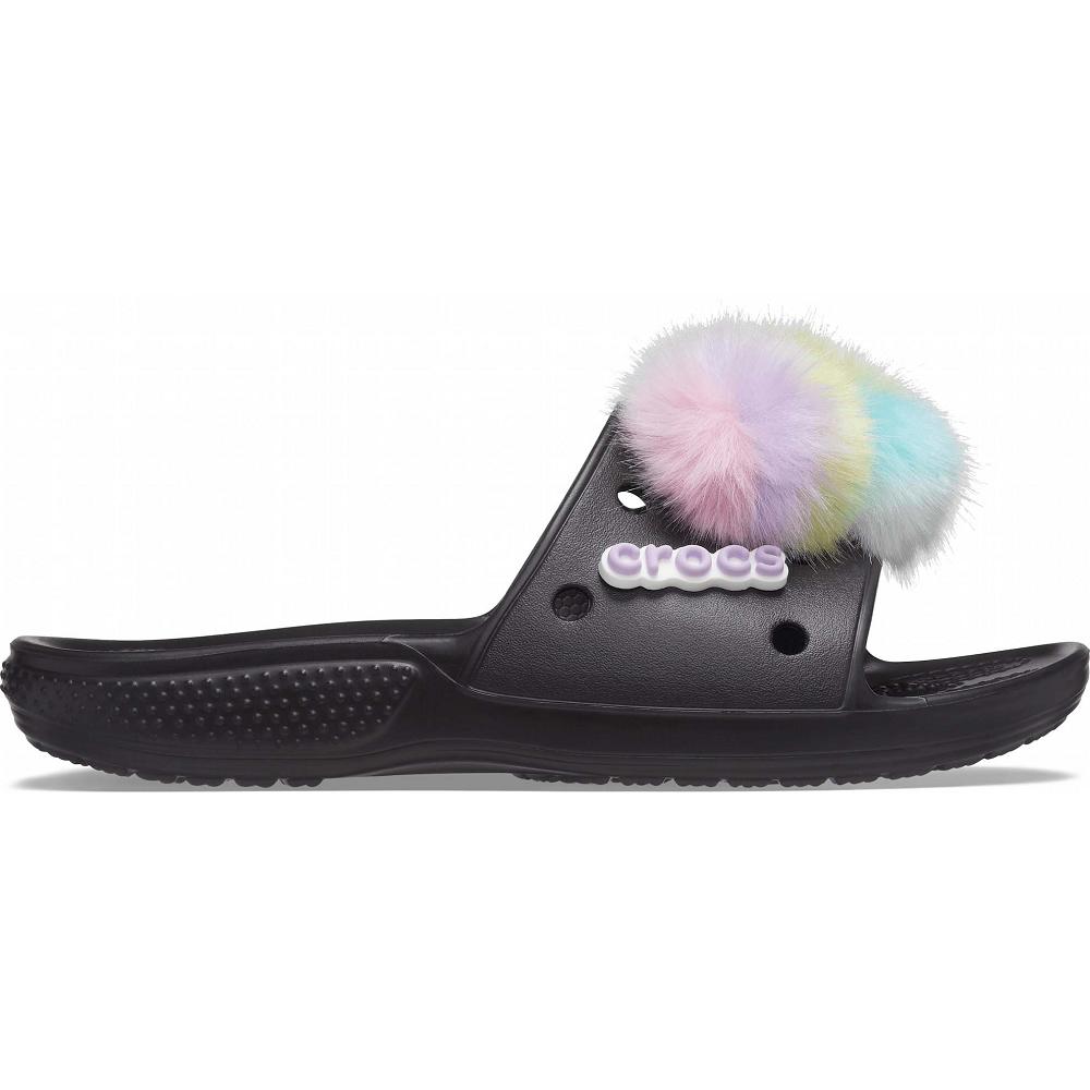 Crocs Classic Fur Sure Men Slides Black | OXNVYI063