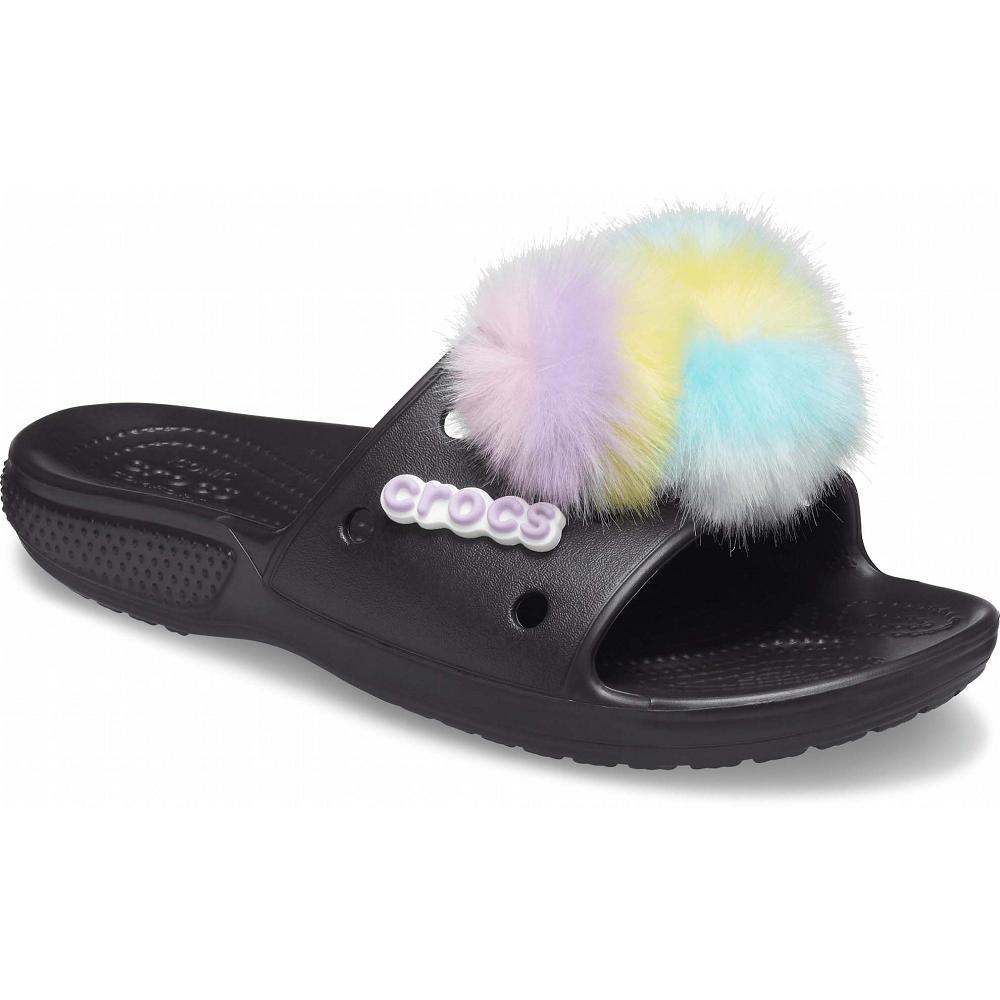 Crocs Classic Fur Sure Men Slides Black | OXNVYI063