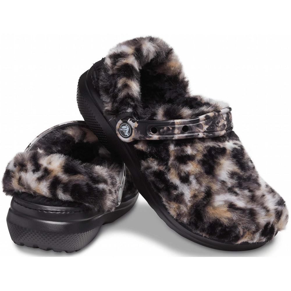 Crocs Classic Fur Sure Women Clogs Black / Multicolor | IKQZCJ827