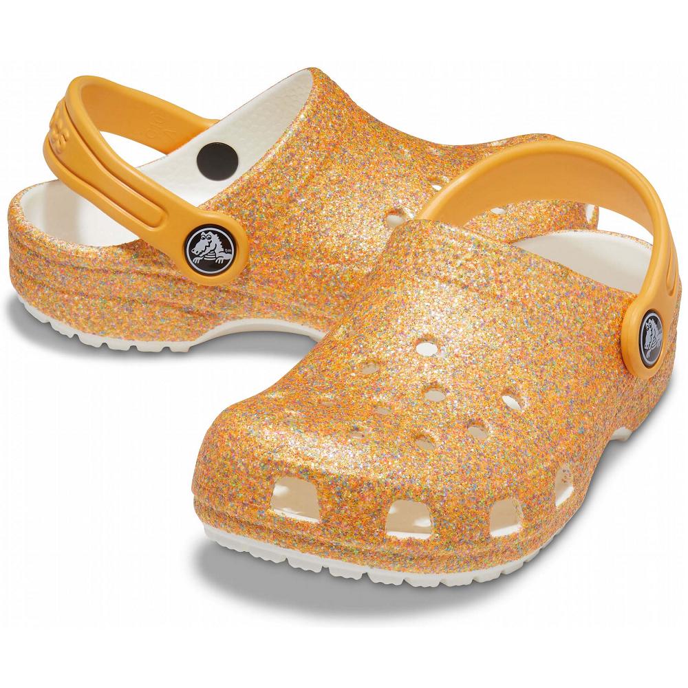 Crocs Classic Glitter Kids' Clogs Gold | AZNXTB746