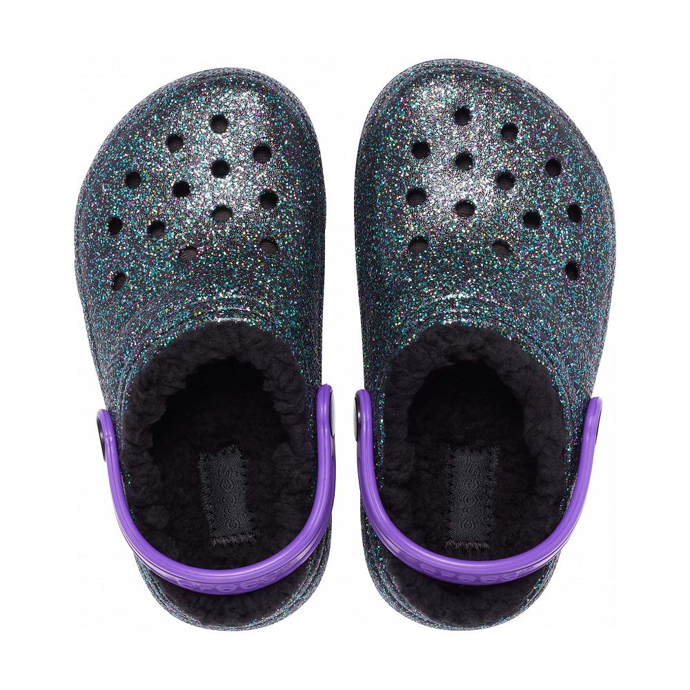 Crocs Classic Glitter Lined Kids' Clogs Olive | AMZOTF749