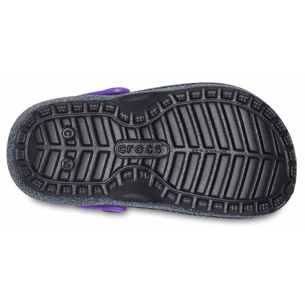 Crocs Classic Glitter Lined Kids' Clogs Olive | AMZOTF749