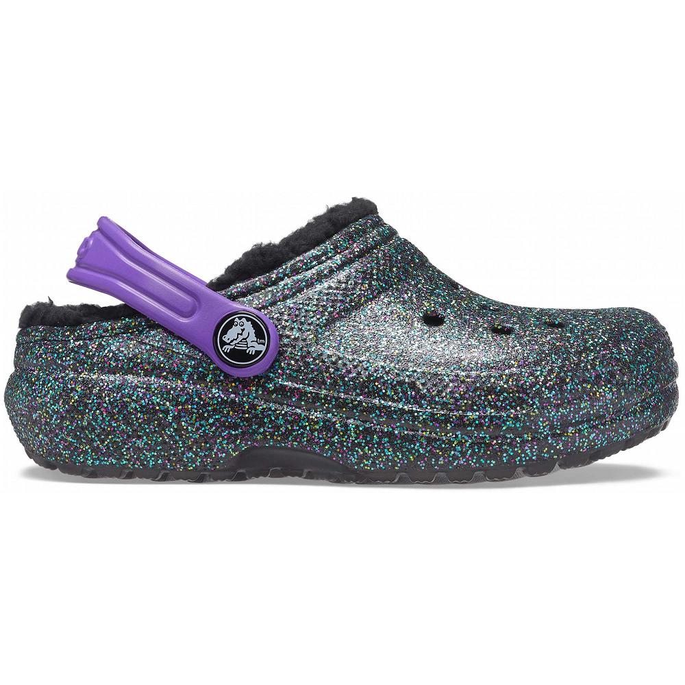 Crocs Classic Glitter Lined Kids' Clogs Olive | AMZOTF749