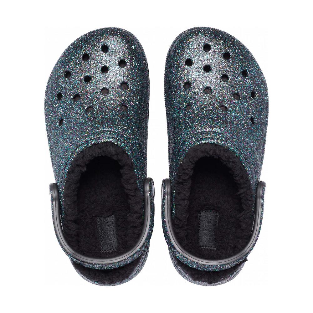 Crocs Classic Glitter Lined Women Clogs Olive | IMUSRE419