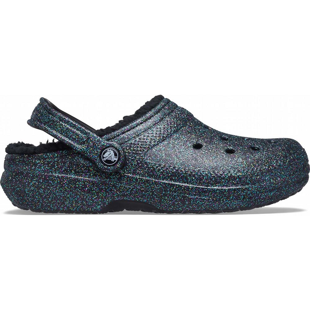 Crocs Classic Glitter Lined Women Clogs Olive | IMUSRE419