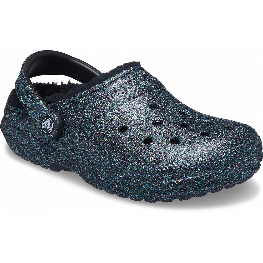 Crocs Classic Glitter Lined Women Clogs Olive | IMUSRE419