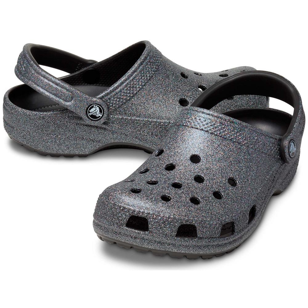 Crocs Classic Glitter Men Clogs Black | KWASBP193
