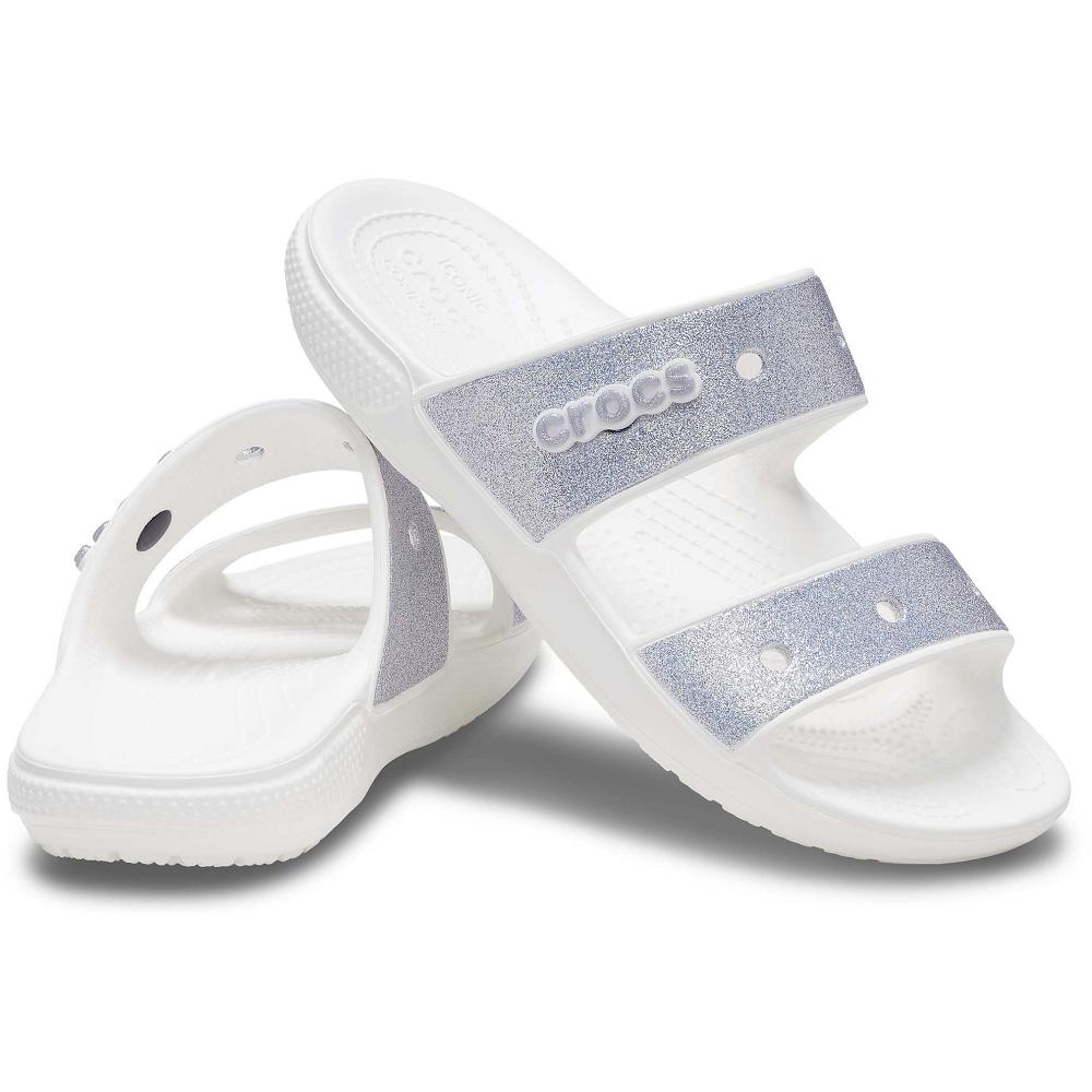 Crocs Classic Glitter Men Sandals Silver / White | QEXVJR316