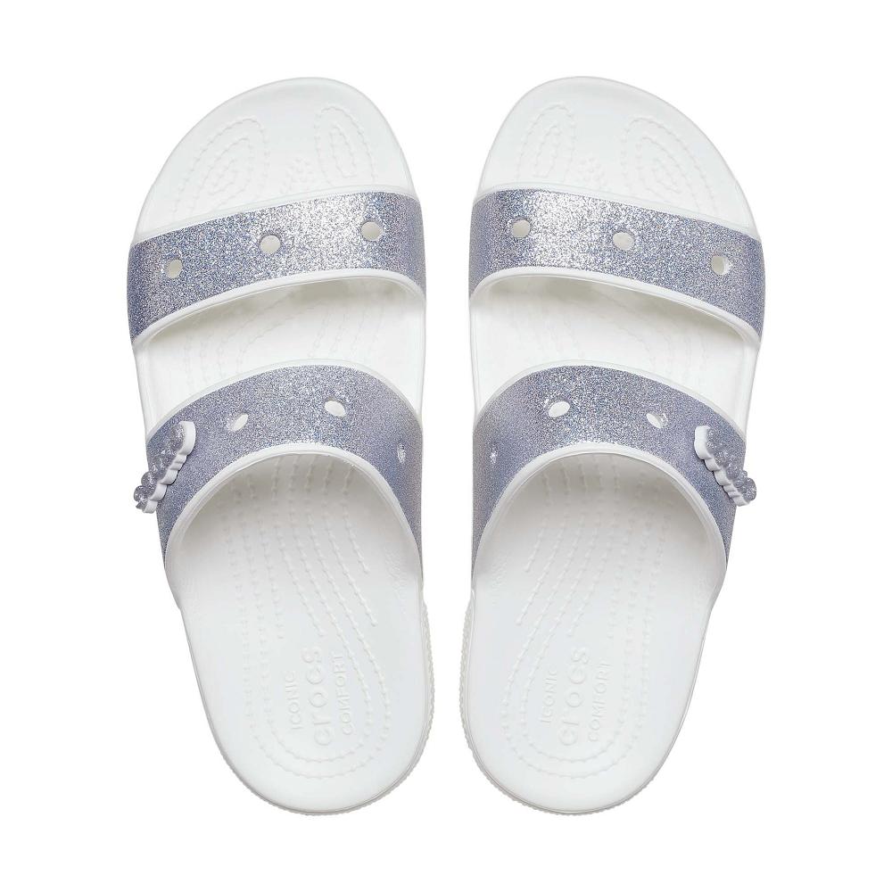 Crocs Classic Glitter Men Sandals Silver / White | QEXVJR316