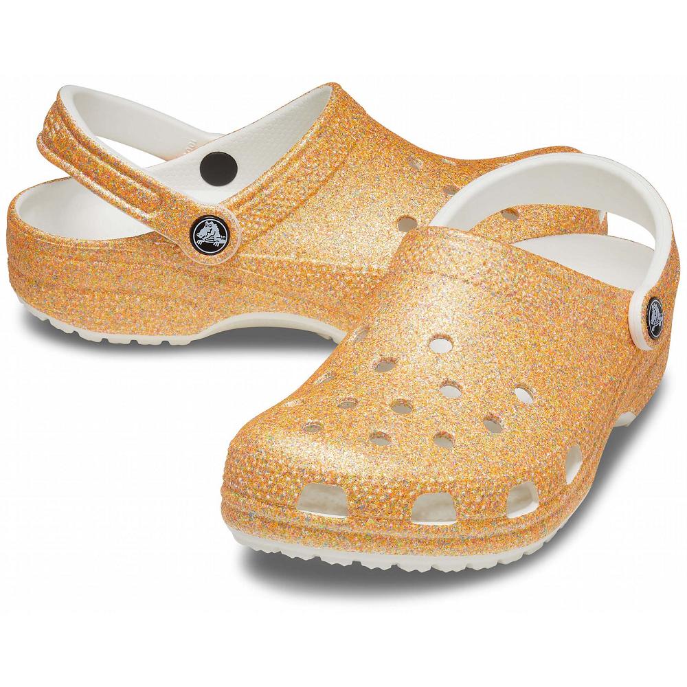 Crocs Classic Glitter Women Clogs Orange / Gold | RHXJSE149