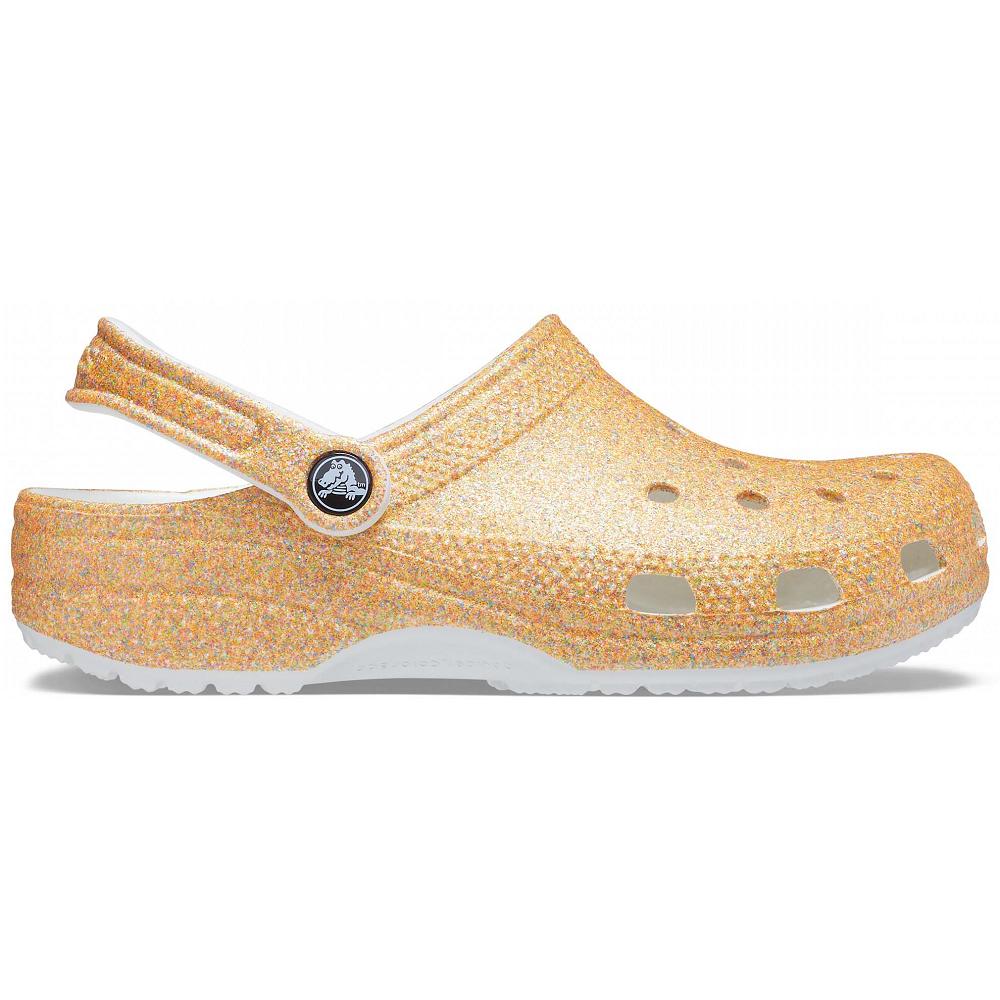 Crocs Classic Glitter Women Clogs Orange / Gold | RHXJSE149