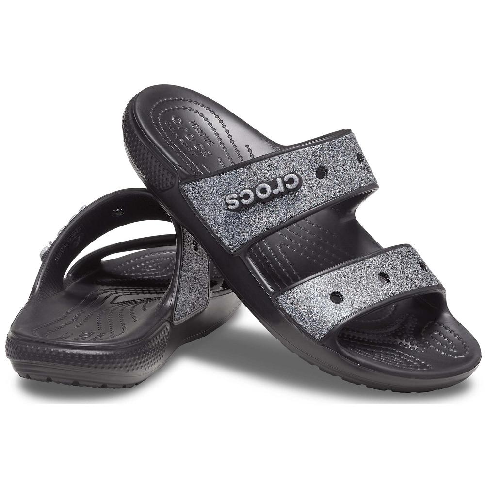 Crocs Classic Glitter Women Sandals Black | TBQIMW870