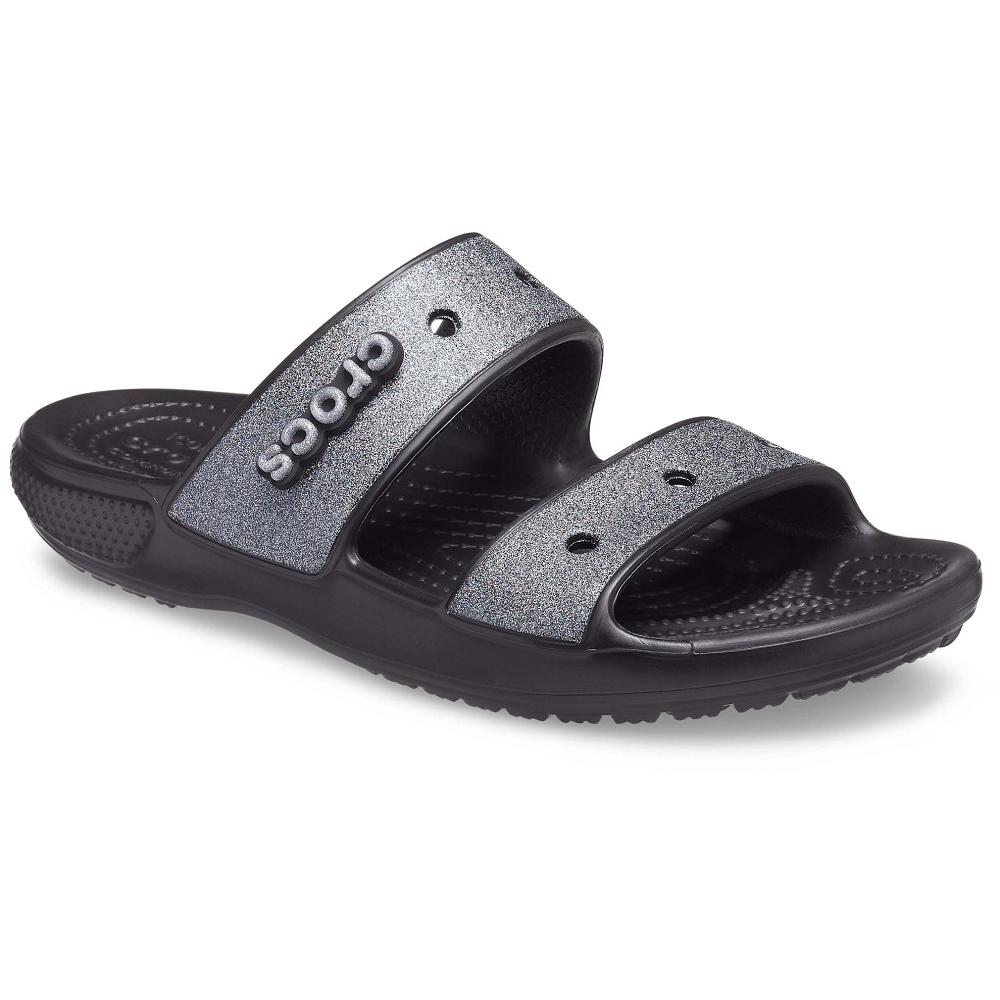 Crocs Classic Glitter Women Sandals Black | TBQIMW870