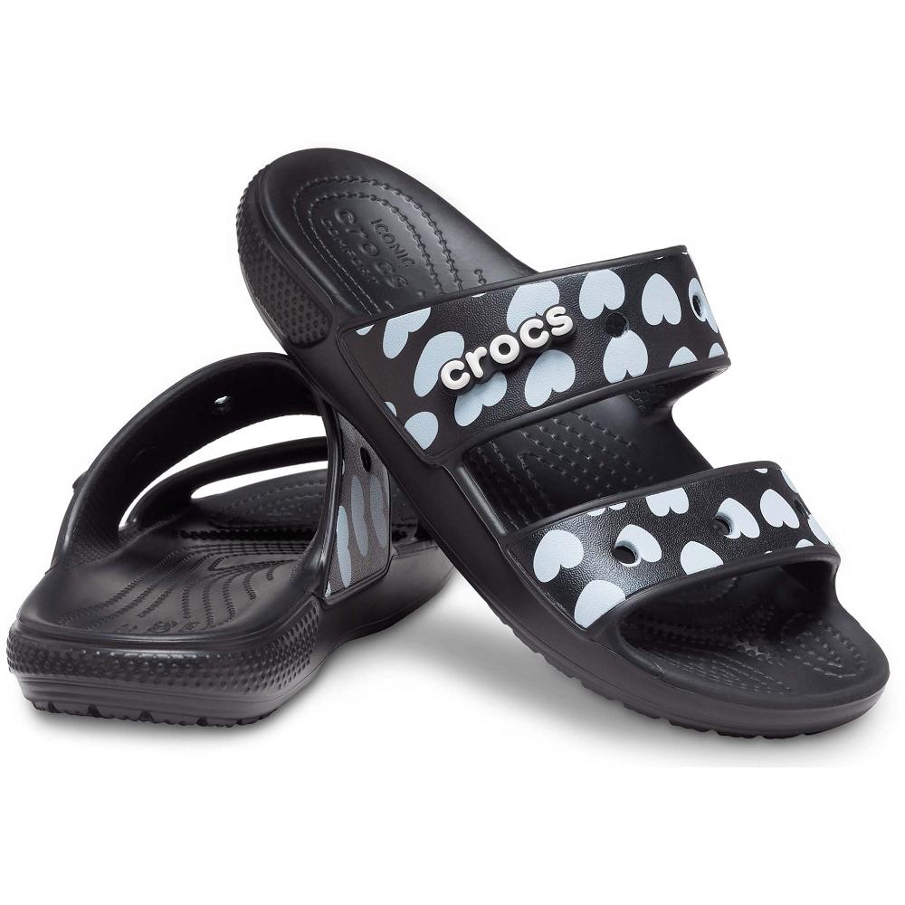 Crocs Classic Heart Print Men Sandals Black | QWHDAY396
