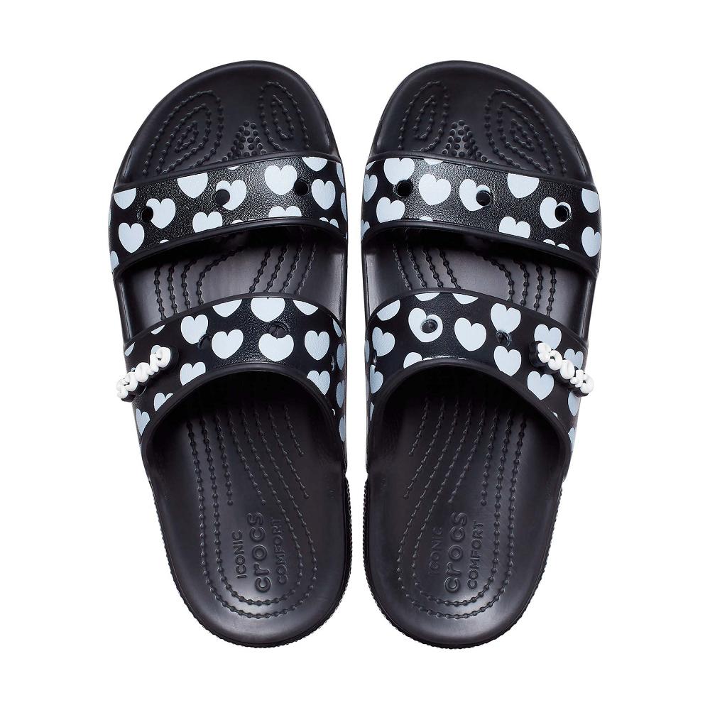 Crocs Classic Heart Print Men Sandals Black | QWHDAY396