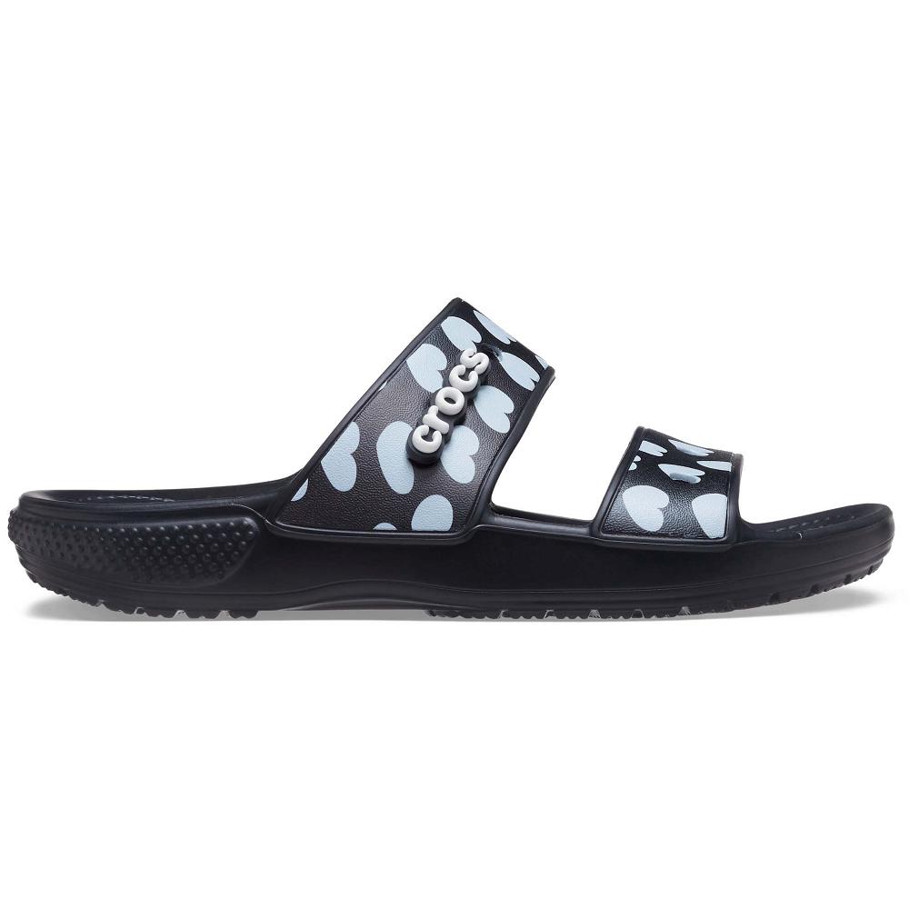 Crocs Classic Heart Print Men Sandals Black | QWHDAY396