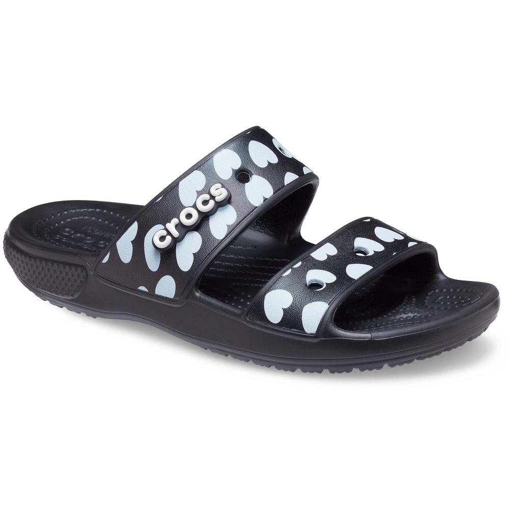 Crocs Classic Heart Print Men Sandals Black | QWHDAY396