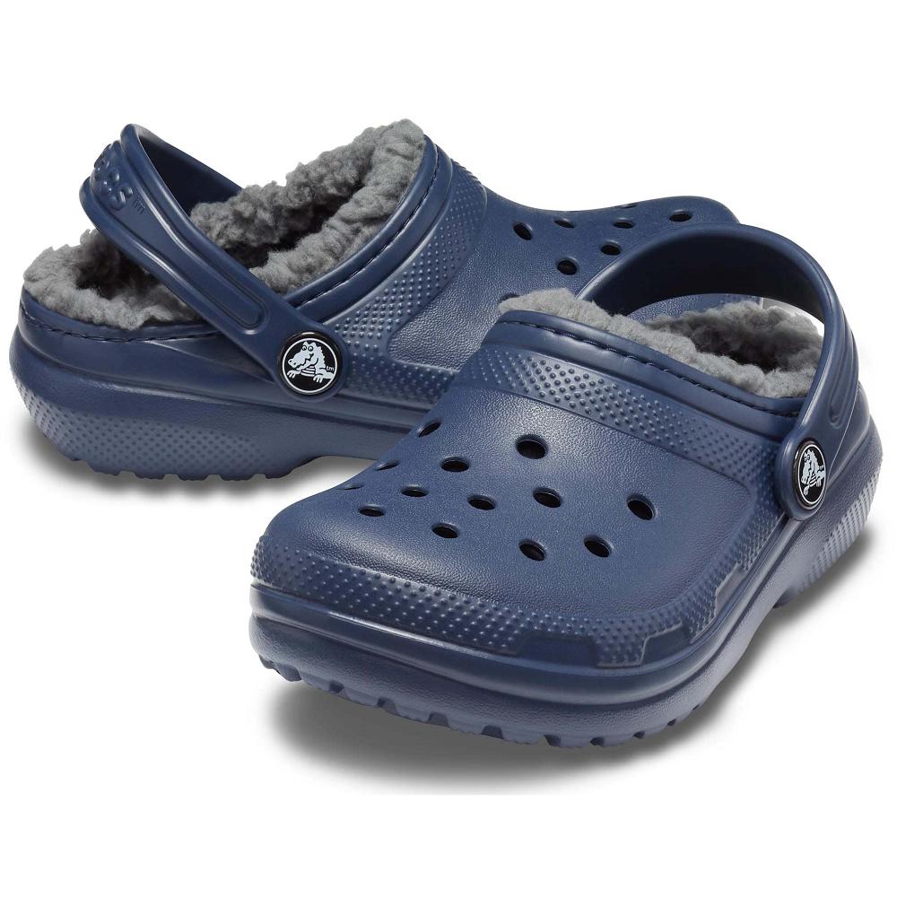 Crocs Classic Lined Kids' Clogs Navy | BDTPWE491