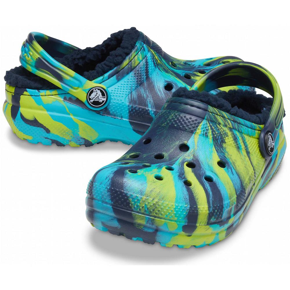 Crocs Classic Lined Marbled Kids' Clogs Blue / Multicolor | AWDHON923