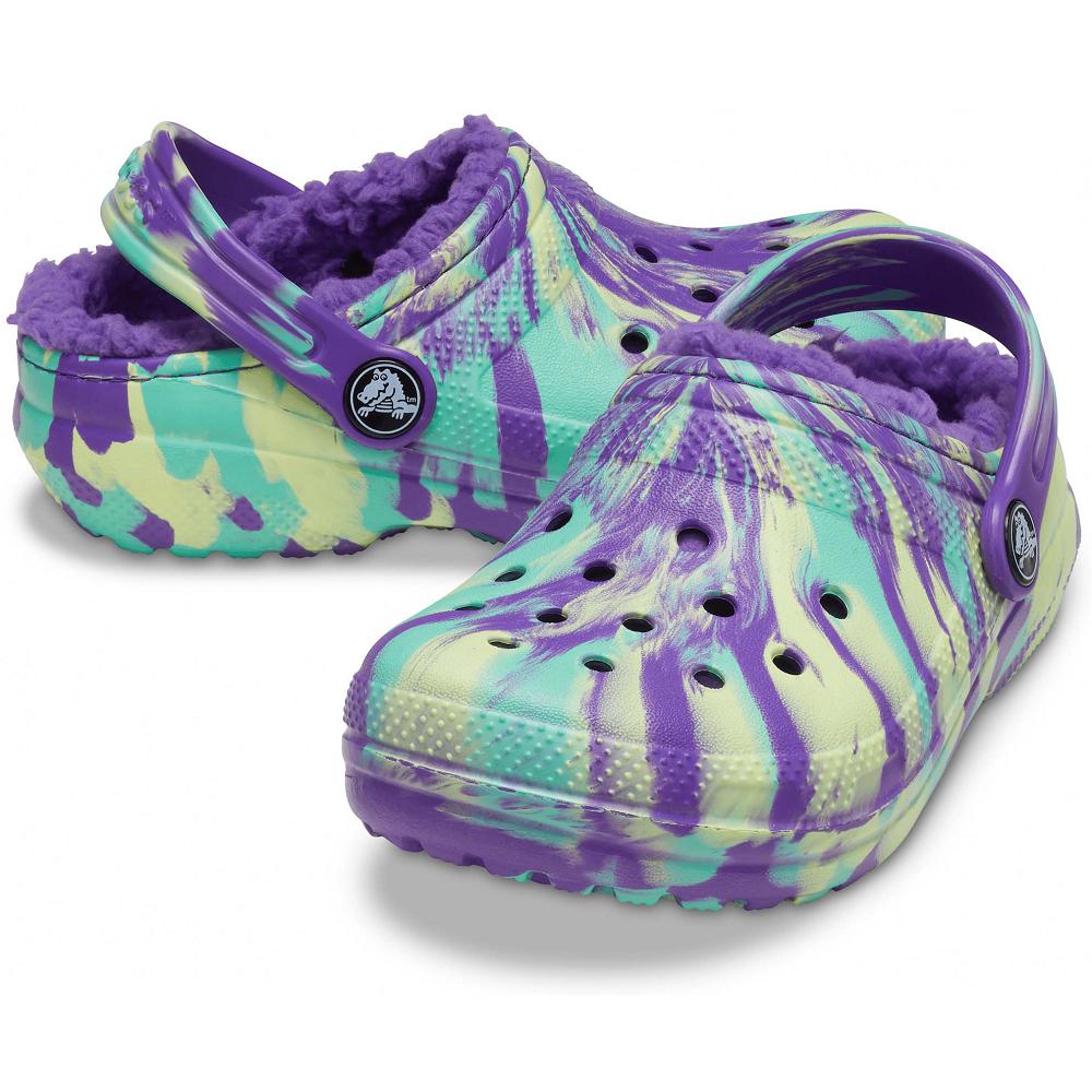 Crocs Classic Lined Marbled Kids' Clogs Purple / Multicolor | ILMEHY391