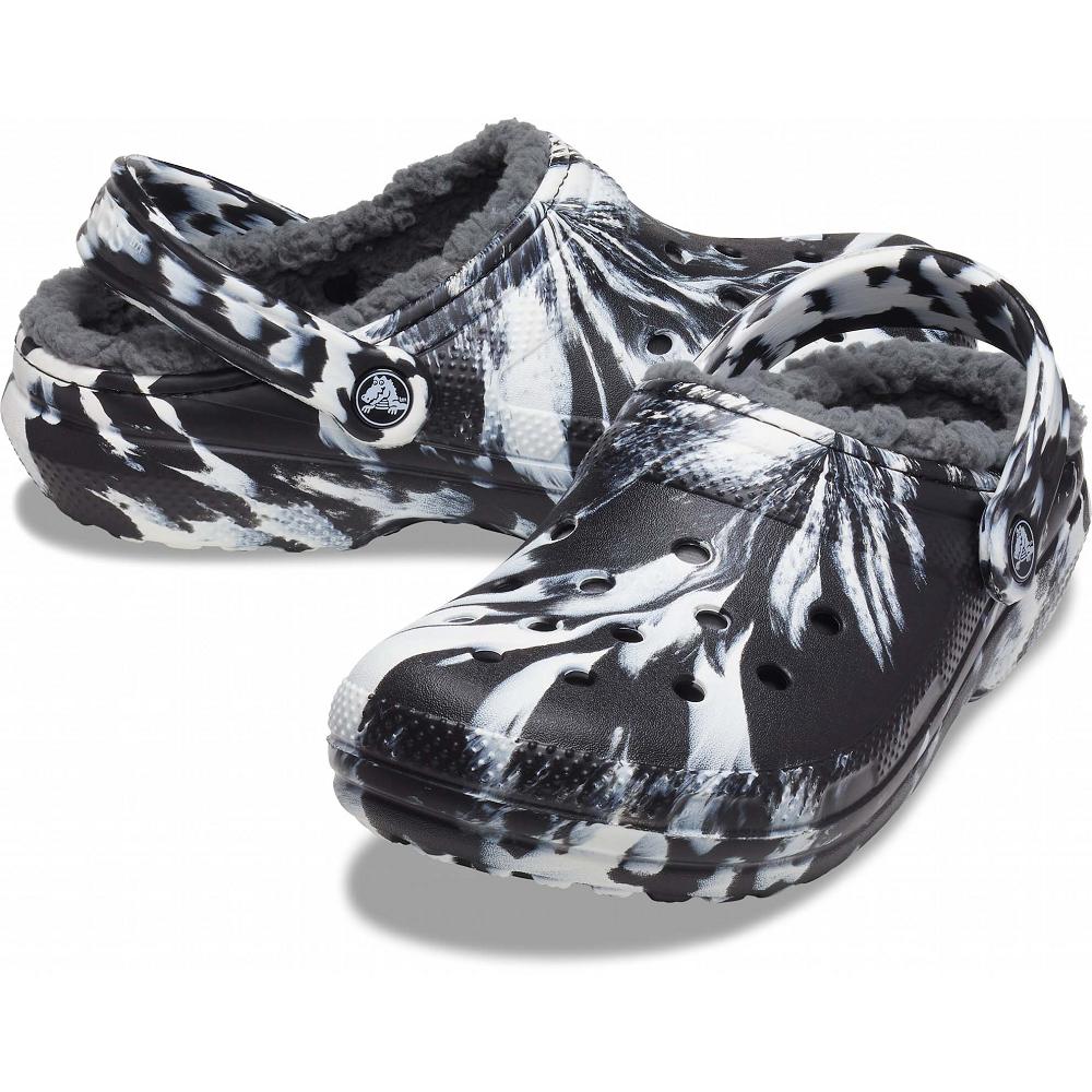 Crocs Classic Lined Marbled Women Clogs White / Black | EAWJXC983