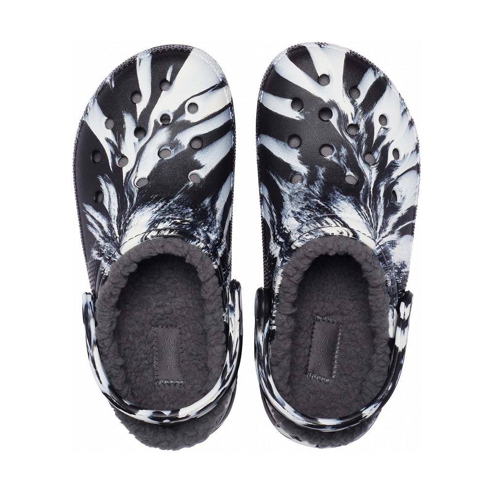 Crocs Classic Lined Marbled Women Clogs White / Black | EAWJXC983