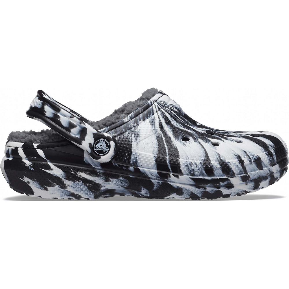 Crocs Classic Lined Marbled Women Clogs White / Black | EAWJXC983