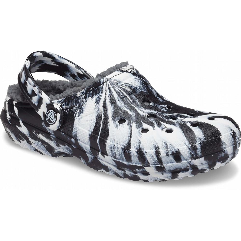 Crocs Classic Lined Marbled Women Clogs White / Black | EAWJXC983